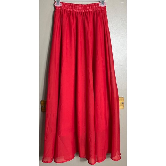 Afibi Maxi Full Skirt Red Chiffon Airy Flowing Feminine Romantic Elegant Women S - Picture 5 of 9